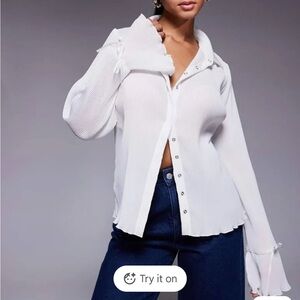 Princess Polly sheer white ribbed button up